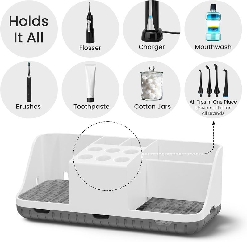 Boperzi Electric Toothbrush Holders with Cord Slots: Detachable Toothbrush and Toothpaste Holders, Large Tooth Brush Storage Caddy Set Drainage, Anti-Slip Bathroom Counter Organizer for Family, Kids - Image 3